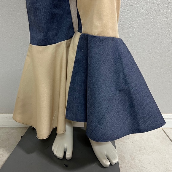 New Color Block High Rise Big Bell Bottom Pants - Picture 6 of 7